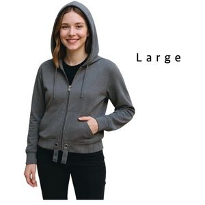 A New Day Women’s Gray Zip-Up Hoodie – Size L, Ribbon-Tie Waist, Full Zip